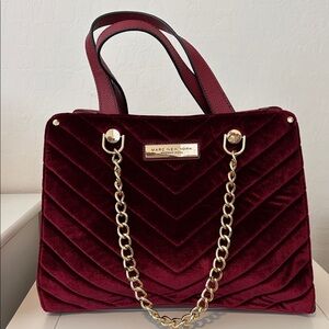 Marc New York Quilted Velvet Tote in Deep Burgundy with Gold Chain